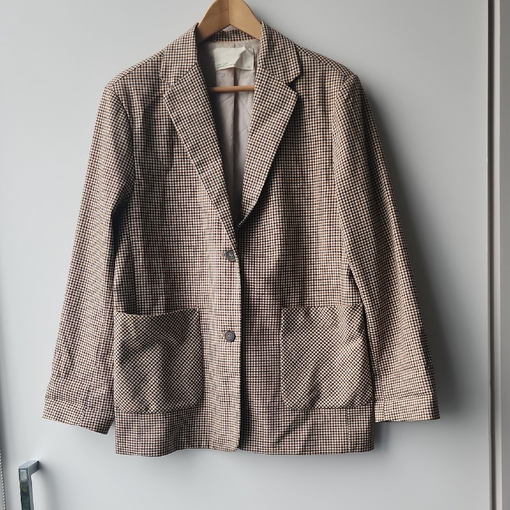 Oak + Fort Oversized Check 2 Button Boyfriend Blazer